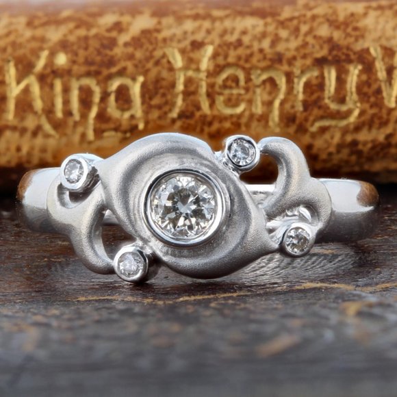 Abstract 18k Brushed White Gold Diamond Ladies' Ring